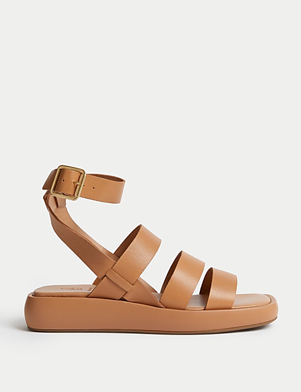 Leather Ankle Strap Flatform Sandals TAN Sandals M S JE