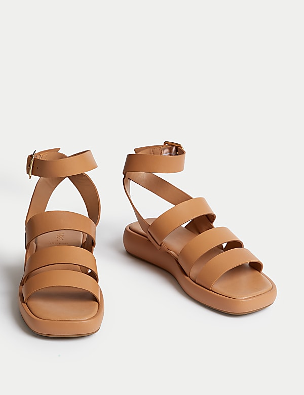 Leather Ankle Strap Flatform Sandals - GR