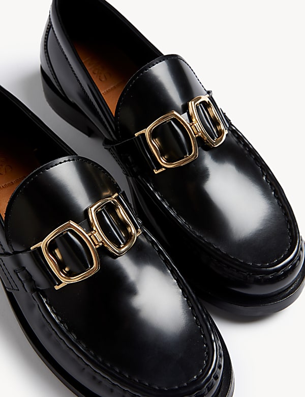 Leather Trim Flat Loafers - HR