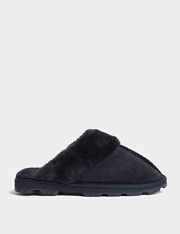 Suede Faux Fur Lined Mule Slippers - RS