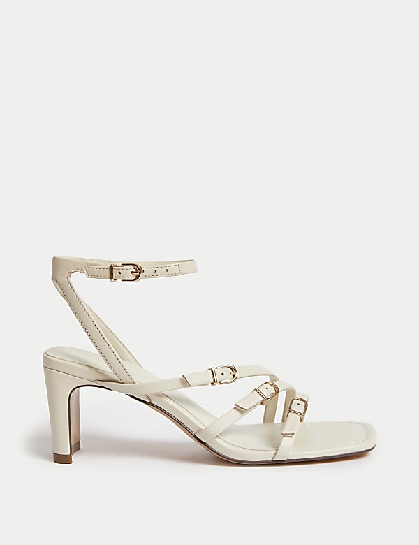 Leather Buckle Strappy Block Heel Sandals - KR