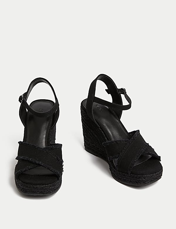 Canvas Buckle Wedge Espadrilles - LU