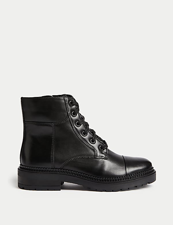 Leather Lace Up Ankle Boots BLACK Boots M S NO