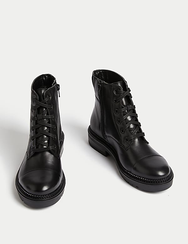 Leather Lace Up Ankle Boots - EE