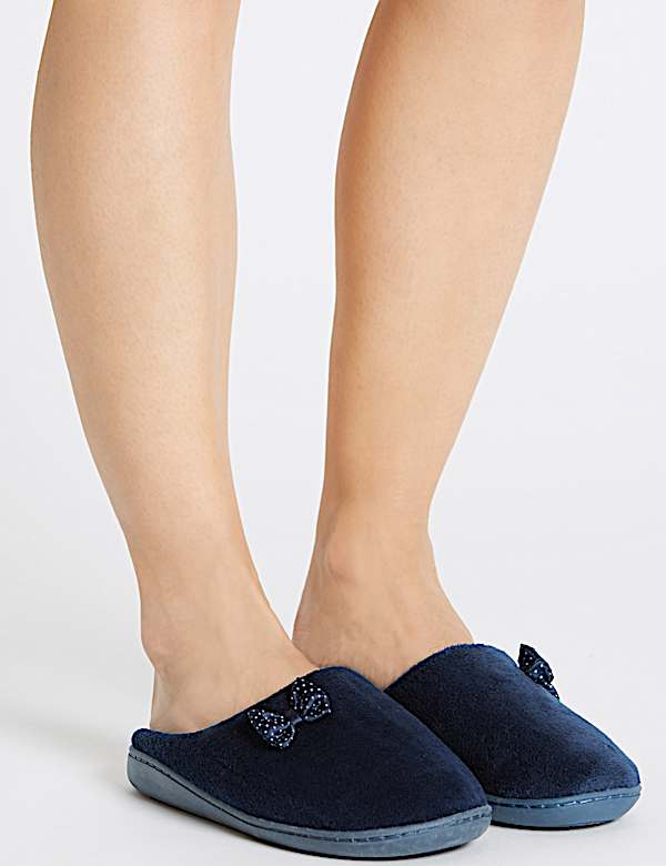 Spotted Bow Mule Slippers