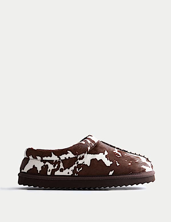 Suede Cow Print Clog Slippers - BE