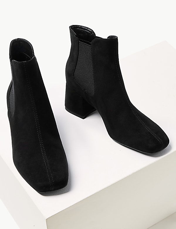 Block Heel Square Toe Chelsea Boots