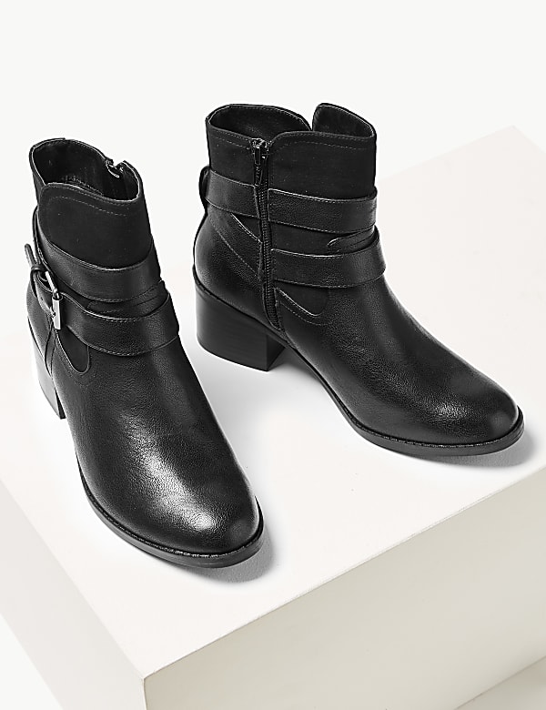Buckle Block Heel Ankle Boots