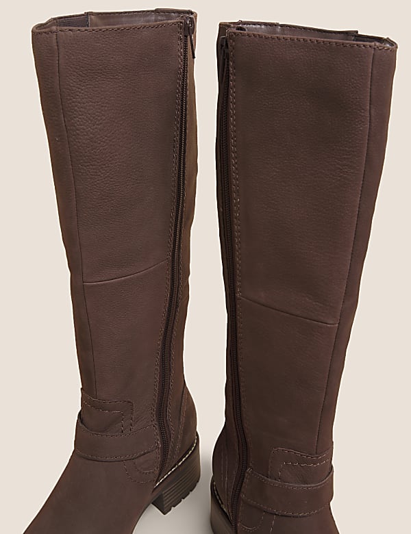 Wide Fit Leather Chunky Knee High Boots