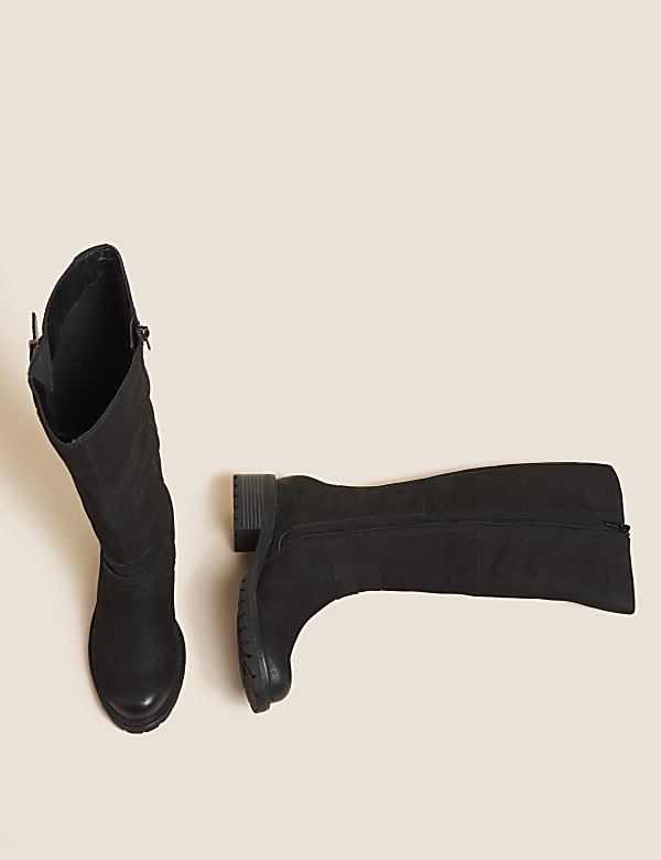 Wide Fit Leather Chunky Knee High Boots