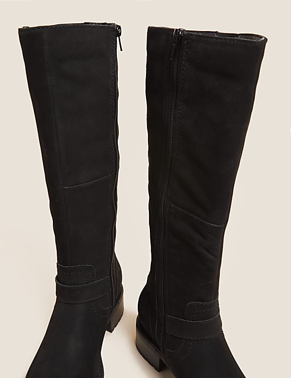 Wide Fit Leather Chunky Knee High Boots