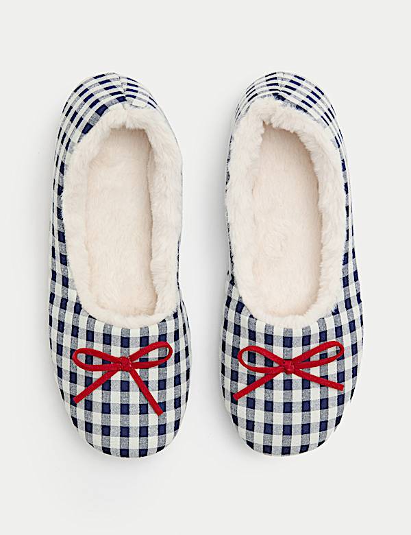 Gingham Pint Faux Fur Lined Ballet Slippers - BE