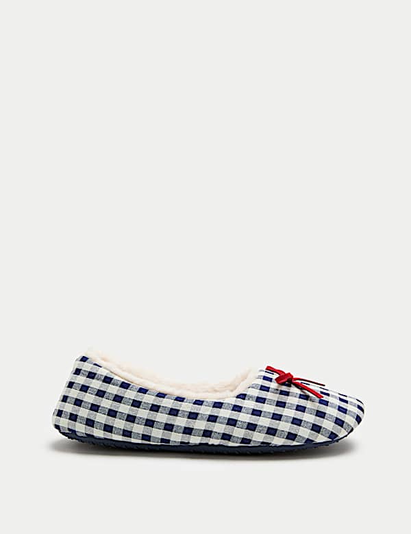 Gingham Pint Faux Fur Lined Ballet Slippers - DK