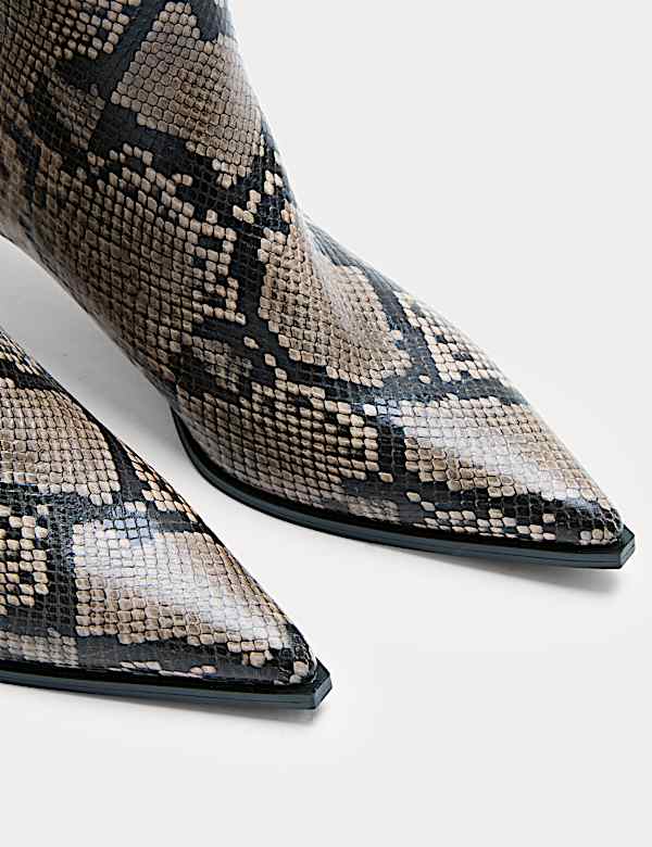 Snake Print Kitten Heel Mid Calf Boots - BE