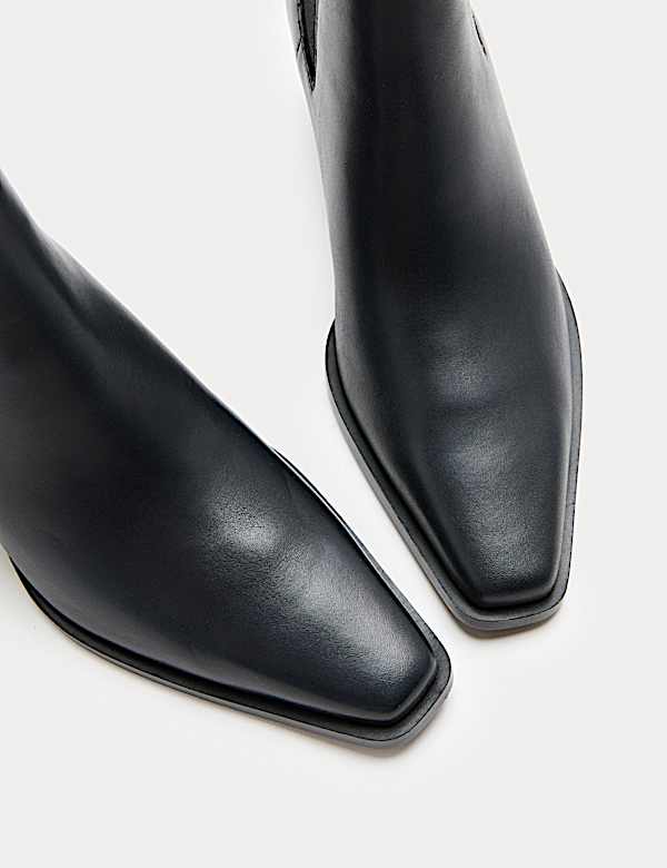 Leather Chelsea Block Heel Ankle Boots - LT