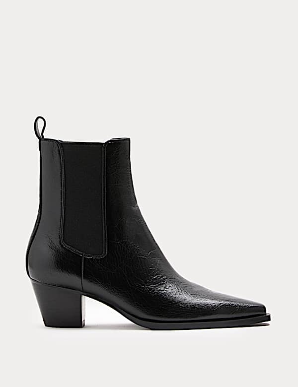 Leather Chelsea Block Heel Ankle Boots - HU