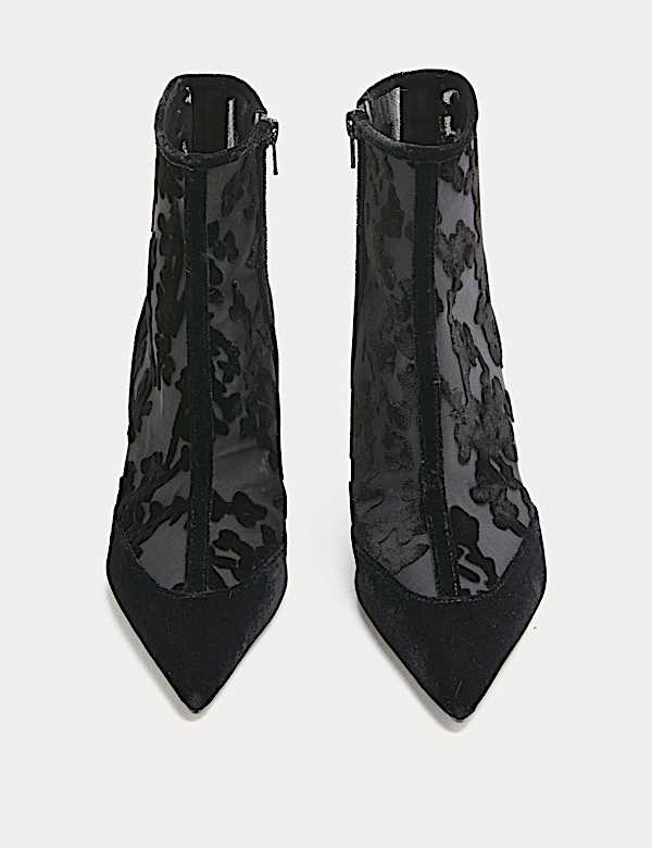 Mesh Floral Stiletto Heel Pointed Ankle Boots - EE