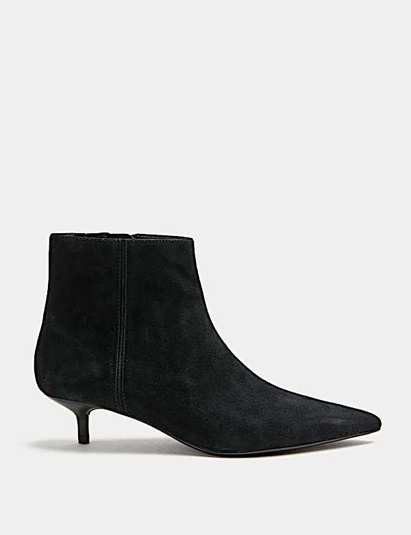Wide Fit Suede Kitten Heel Pointed Ankle Boots - CN