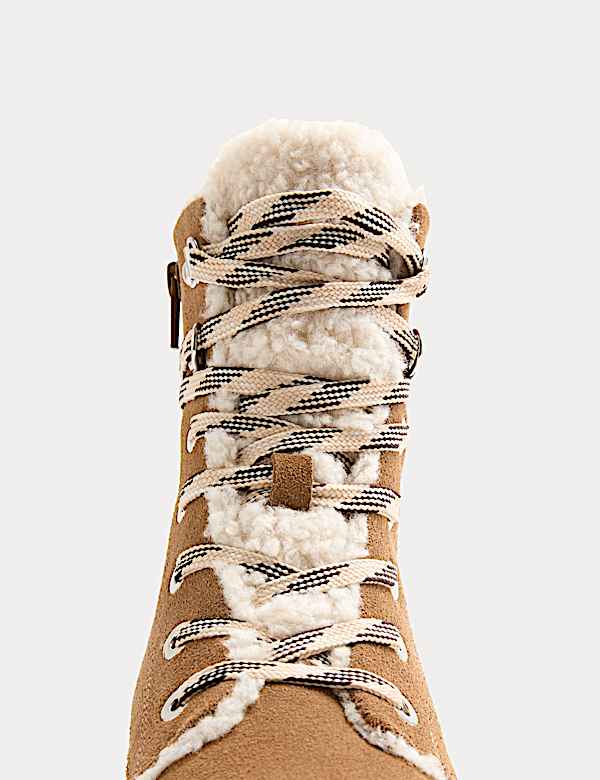 Bottines d'hiver en daim à talons carrés et doublure imitation peau de mouton - CH