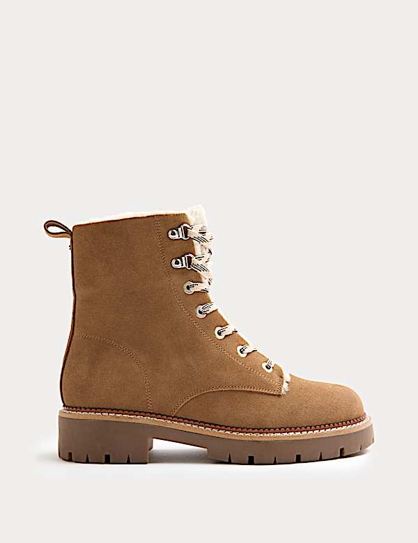 Sepatu Bot Musim Dingin Hak Bentuk Balok Berfuring Borg Suede - ID