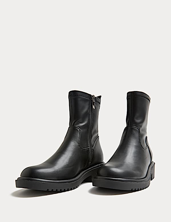 Block Heel Sock Ankle Boots - US