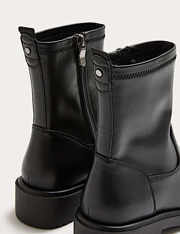 Block Heel Sock Ankle Boots - BN