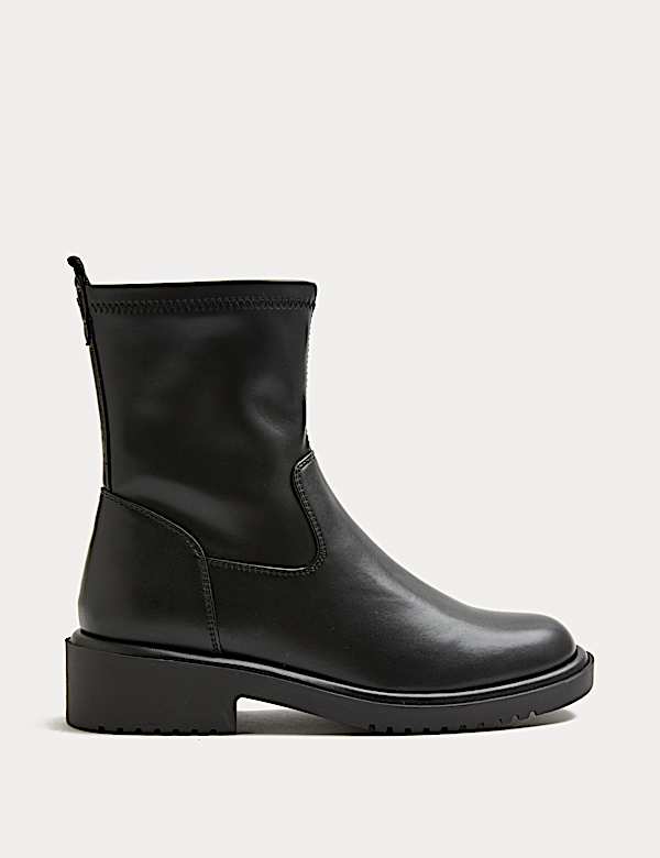 Block Heel Sock Ankle Boots - BN