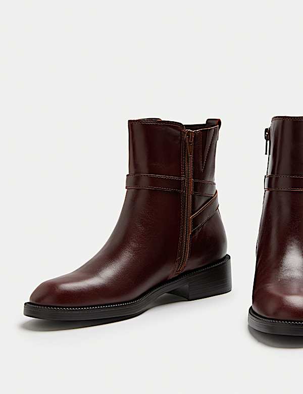Leather Buckle Block Heel Ankle Boots - AU