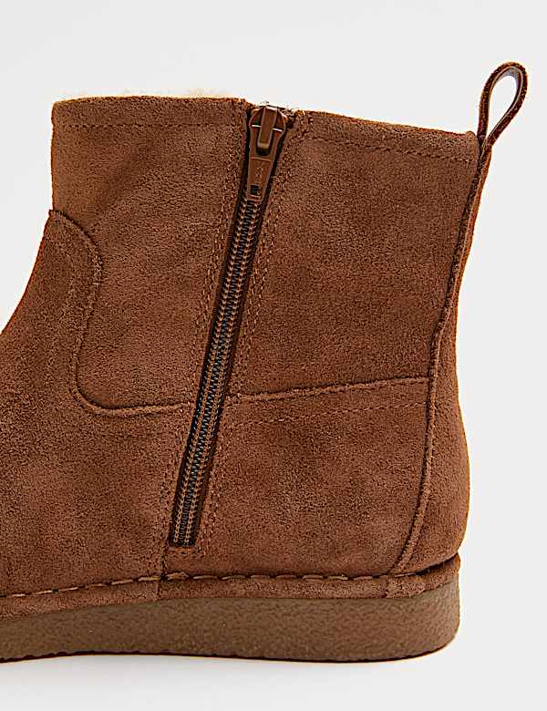 Bottines plates en daim avec doublure en fausse fourrure - FR