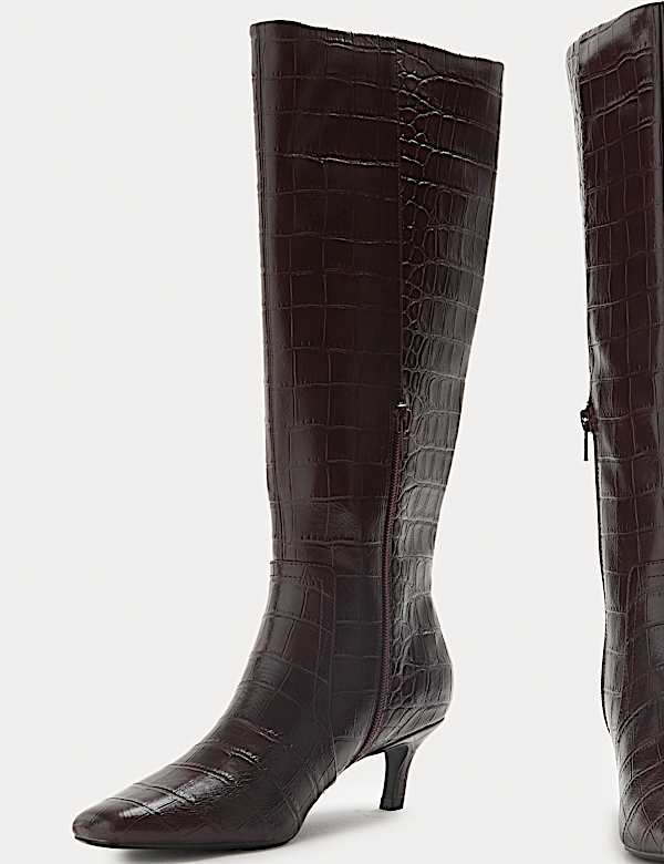 Croc Kitten Heel Knee High Boots - MV