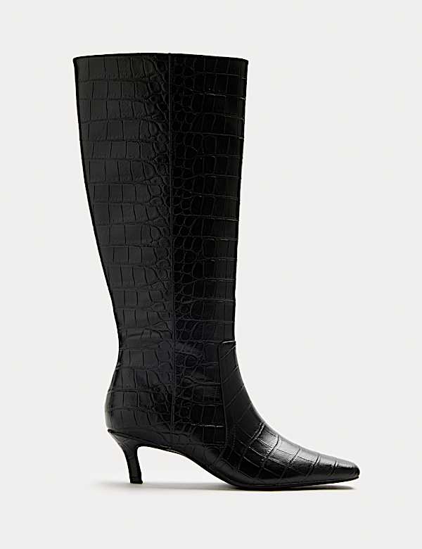 Croc Kitten Heel Knee High Boots - IT