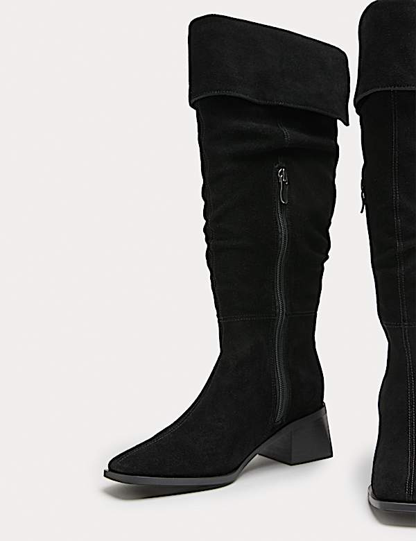 Suede Square Toe Knee High Boots - AL