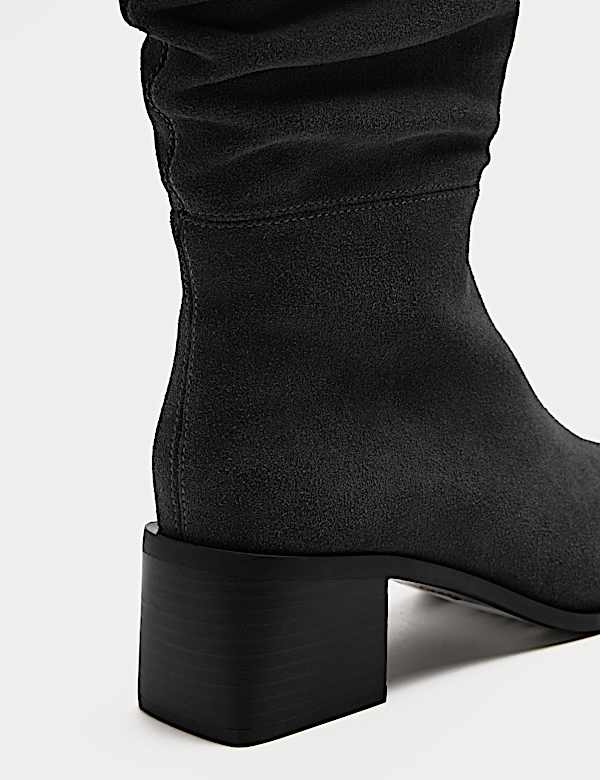 Suede Square Toe Knee High Boots - NZ