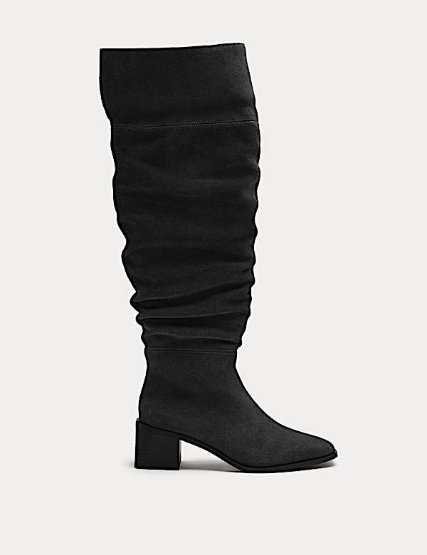 Suede Square Toe Knee High Boots - NZ