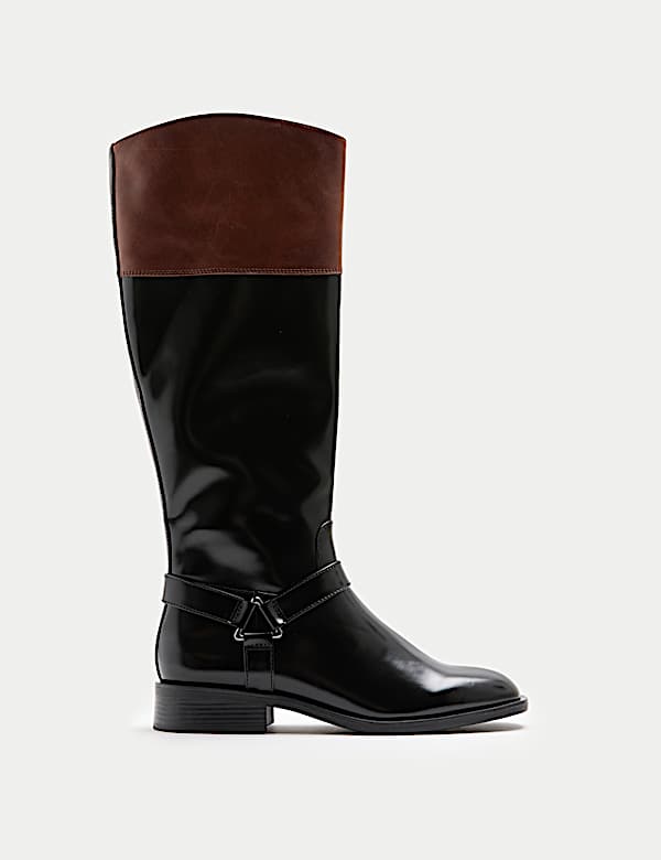 Leather Buckle Knee High Riding Boots - LU