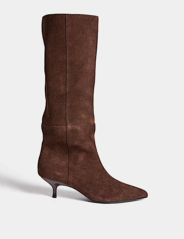 Suede Kitten Heel Pointed Knee High Boots - JO