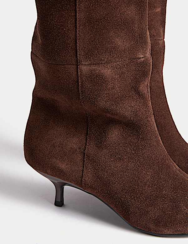 Suede Kitten Heel Pointed Knee High Boots - RO