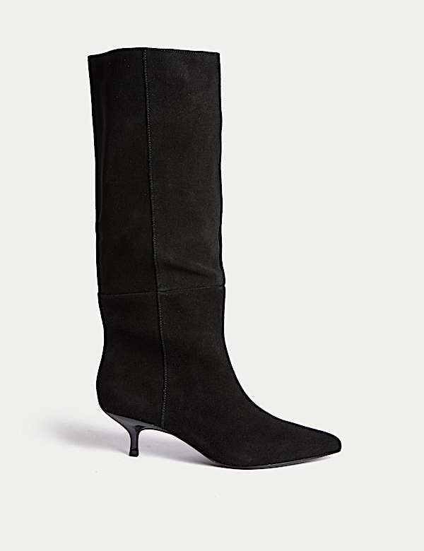 Suede Kitten Heel Pointed Knee High Boots - US