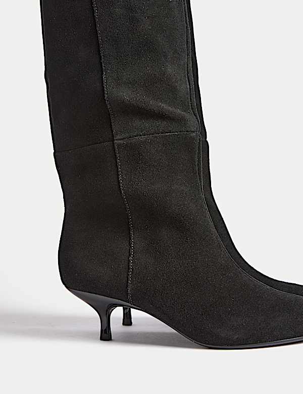 Σουέντ μυτερές μπότες μέχρι το γόνατο με μικρό τακούνι - GR