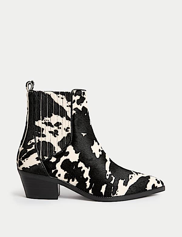 Leather Animal Print Block Heel Ankle Boots - BE