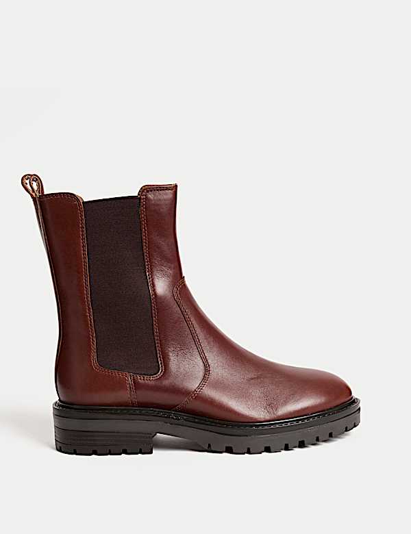 Leather Chelsea Block Heel Boots - NL