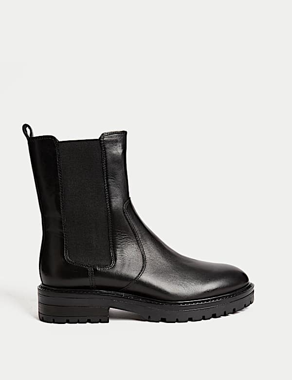 Bottines Chelsea en cuir à talons carrés - FR