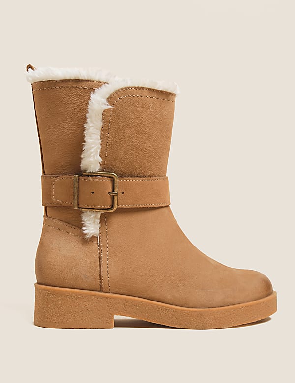 Buy Wide Fit Leather Faux Fur Lined Ankle Boots at Marks Spencer