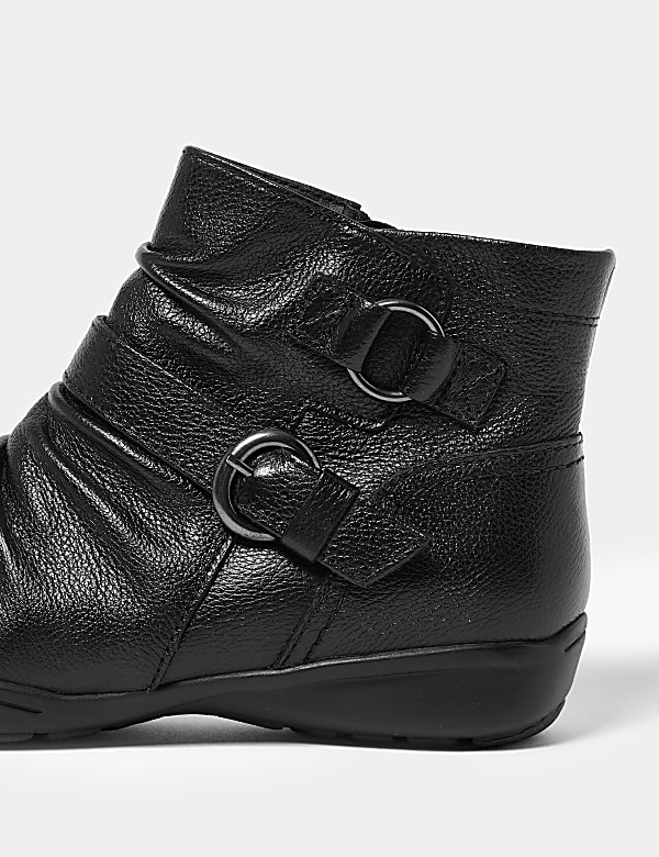 Wide Fit Leather Buckle Ruched Ankle Boots - DK