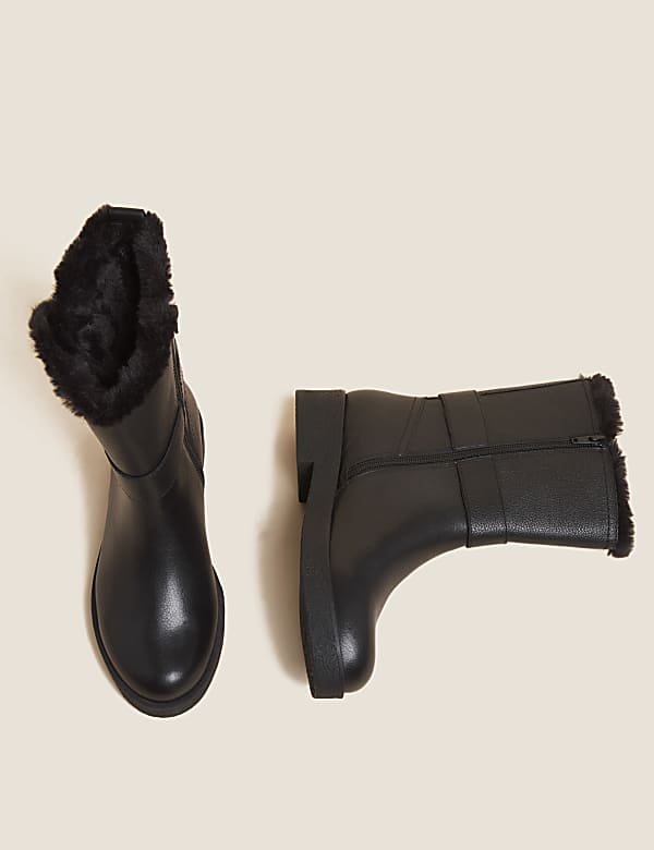 Wide Fit Leather Faux Fur Trim Ankle Boots