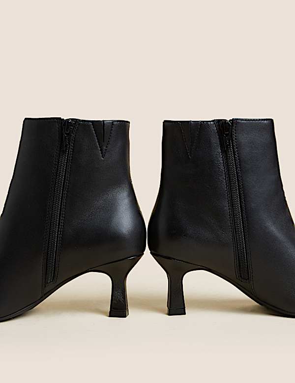 Wide Fit Leather Kitten Heel Ankle Boots