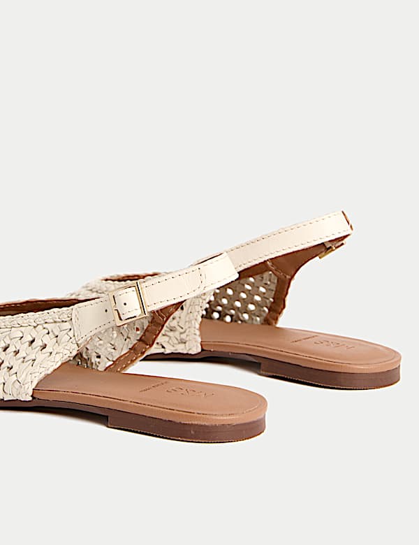 Leather Woven Flat Slingback Shoes - ID