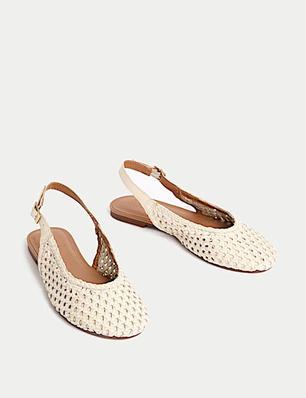Leather Woven Flat Slingback Shoes - ID