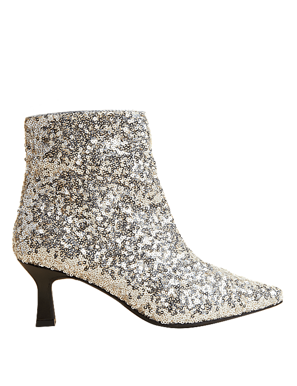 Wide Fit Sparkle Kitten Heel Ankle Boots