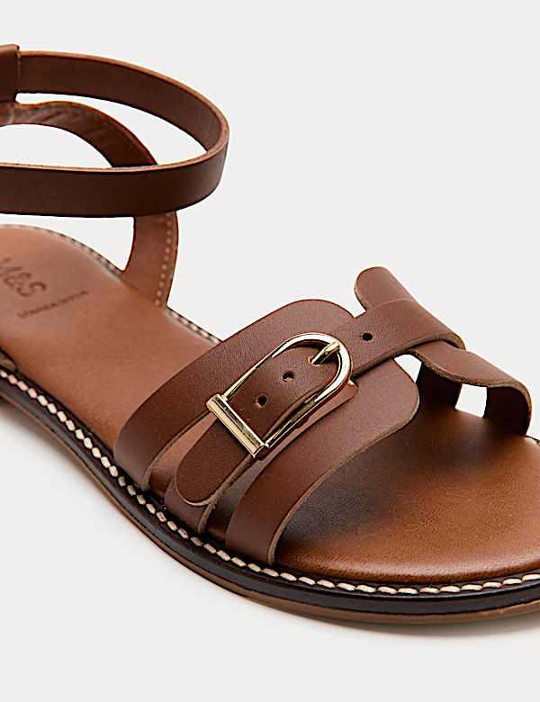 Leather Buckle Ankle Strap Sandals - AU